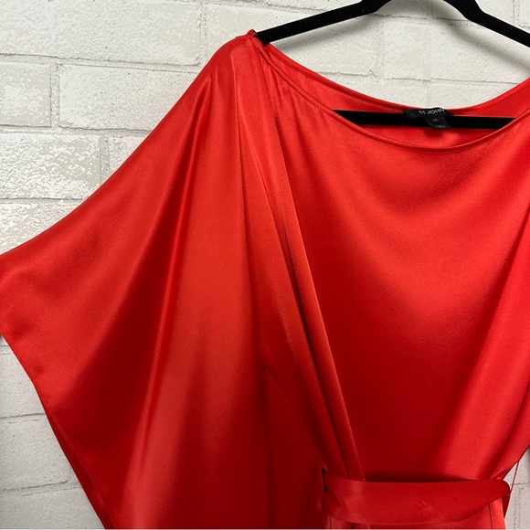 St. John Silk Blouse Tunic Size XL Red  Career Front Tie - Picture 4 of 13